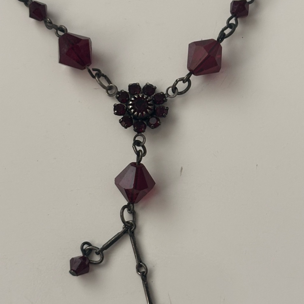 Bellagio USA Crystal Red Beaded Drop Necklace Vintage Style